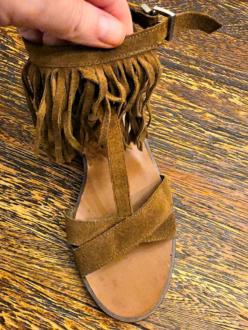 Zara Brown Fringe Ankle Strap Sandals 37 Or 7 Western